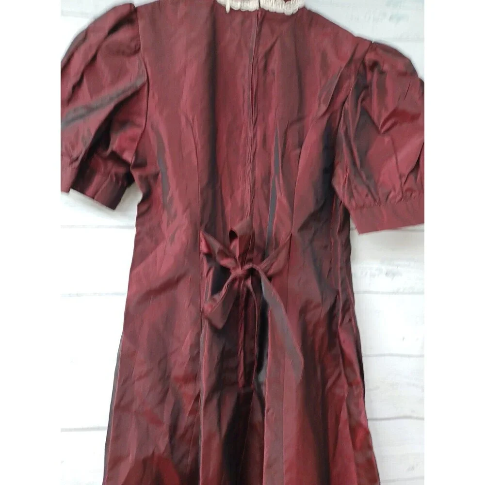 Vtg Girl Red Burgundy Taffeta Dress Gown Iridiscent Sz 8 Handmade